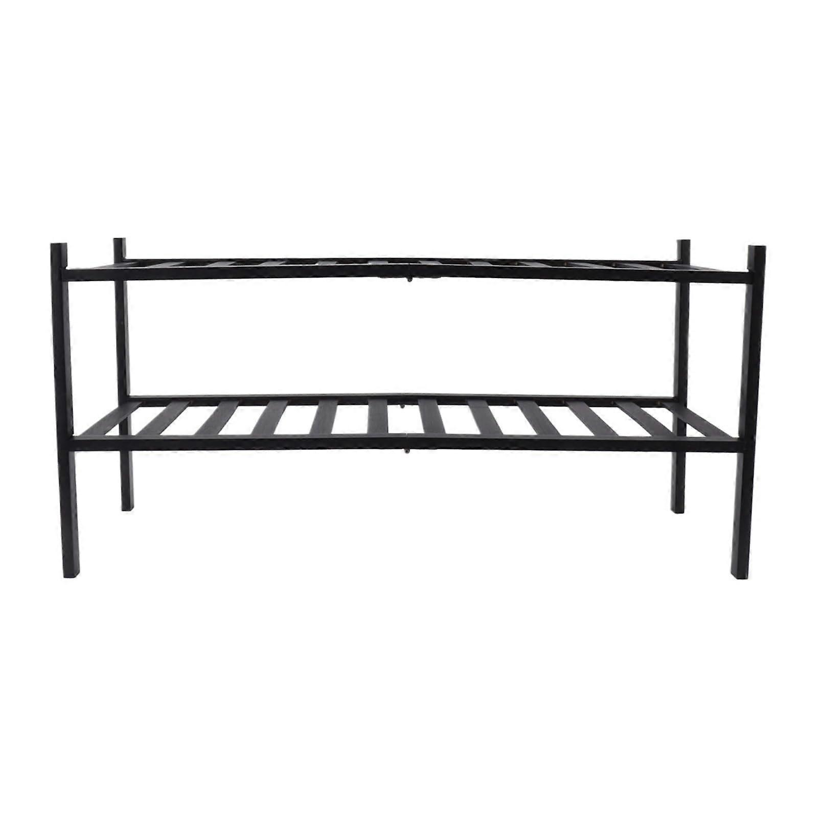 Bamboo Shoe Rack 2 Tier Stackable Waterproof Stand for Balcony and Entryway Black