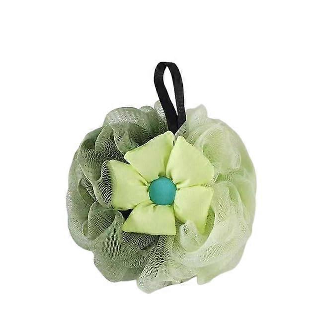 Mesh Bath Shower Pouf with Flower Design for Gentle Body Cleansing, Green