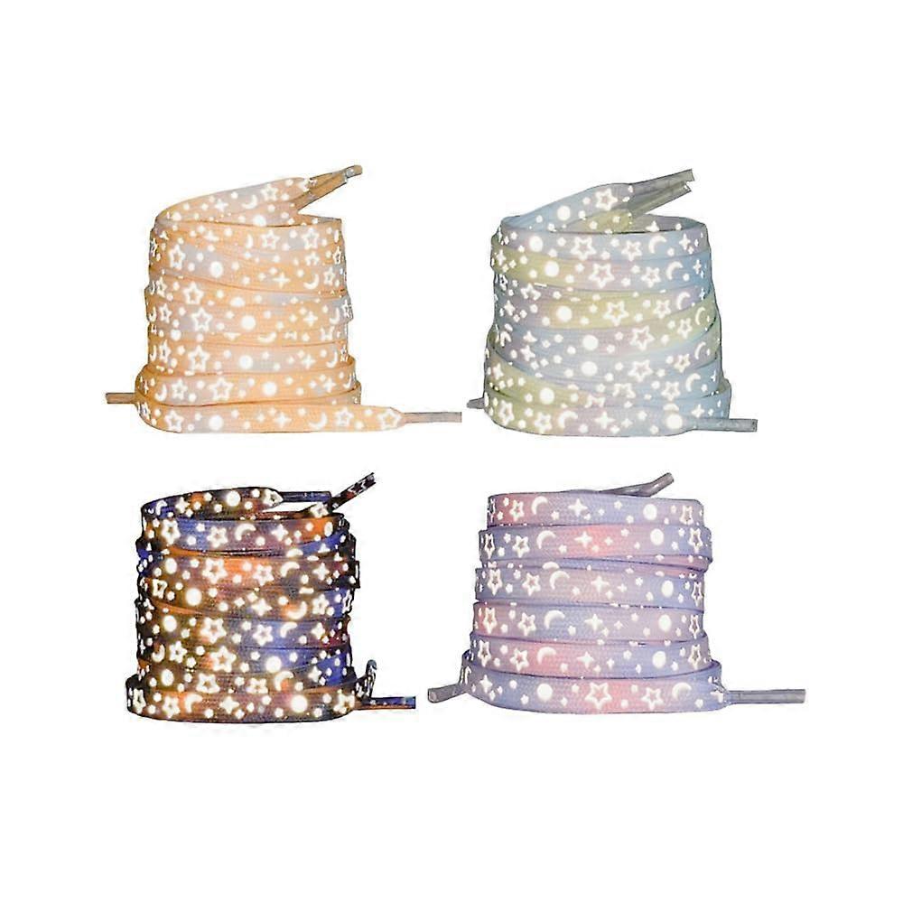 Flat Reflective Shoelaces with Colorful Stars and Hearts Pattern, 4 Pairs for Sneakers 55'