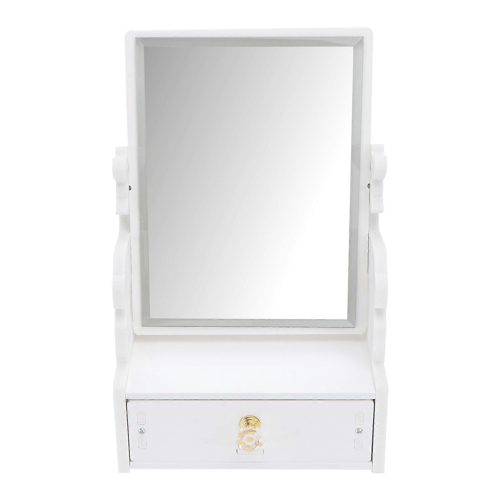 1Pc Desktop Vanity Mirror Makeup Mirror with Drawer Turnable Mirror for Woman
