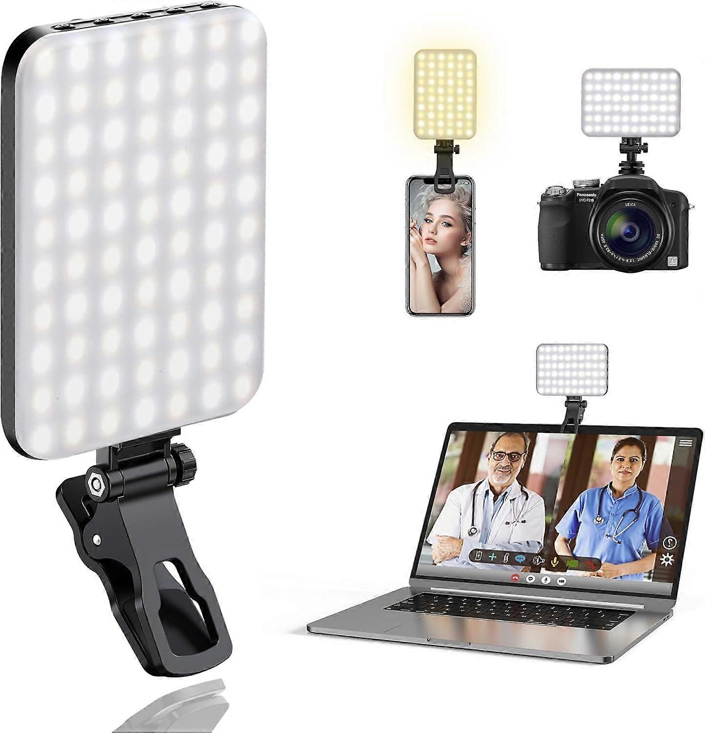 Portable Selfie Light Video Conference Lighting with Clip & Camera Tripod Adapter Rechargeable