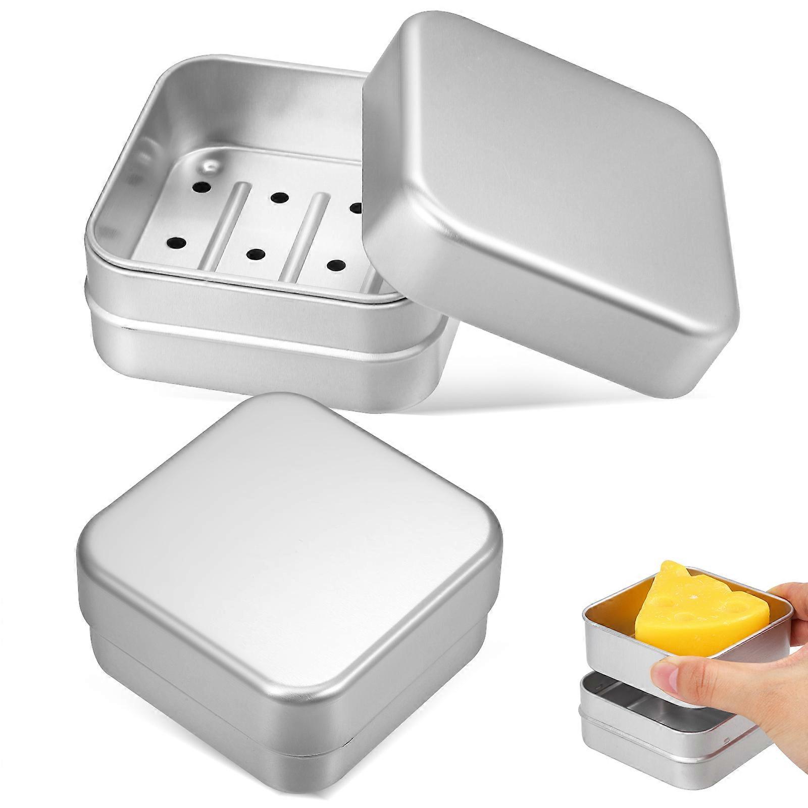 2 قطعة حالات الصابون حامل الصابون السفر الألومنيوم شريط الصابون السفر حاوية الصابون مربع الصابون مع غطاء ومصفاة التصريف