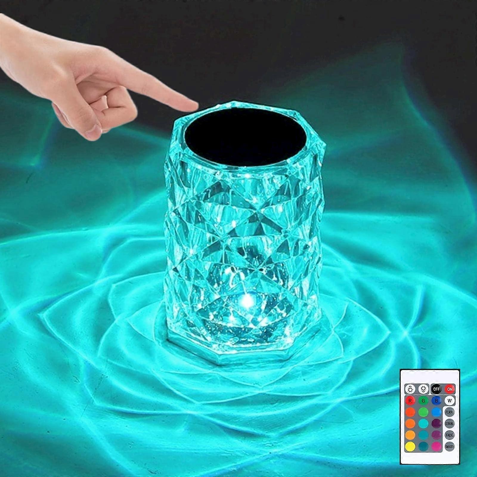 Crystal Table Lamp with Touch and Remote Control, 16 Color LED Rose Design, Rechargeable Night Light