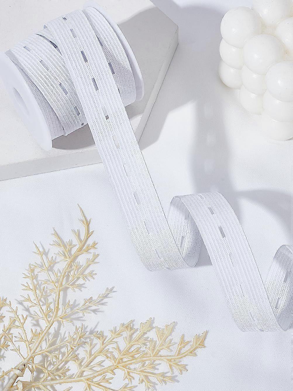 5M 19mm Polyester Buttonhole Elastic Cord with 1Pc Plastic Empty Spools White Knit Elastic Spool High Elasticity Stretchable for Waistband Pants Waist