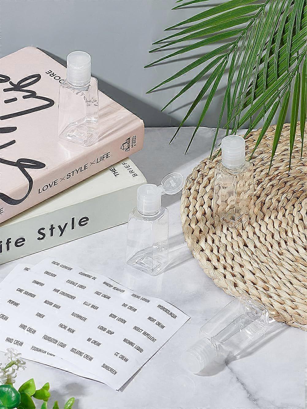 4Pcs 30ml Clear Plastic Empty Bottles with Flip Cap Mixed Color Trapezoid Squeeze Bottles with 2Pcs Stickers Refillable Bottles for Skin Hair Care Hom