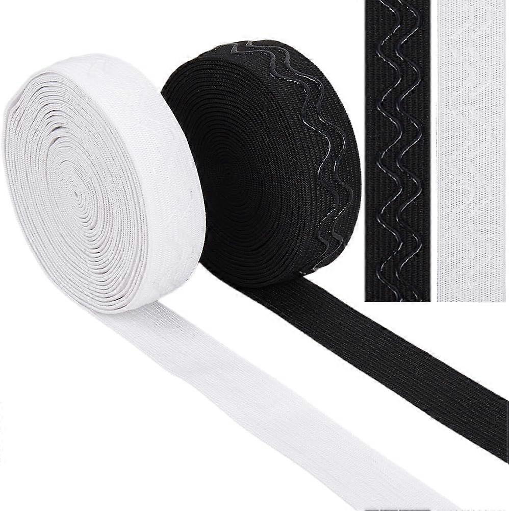 10 Yards 2 Colors Non Slip Elastic Band 20mm Wide Double Wave Silicone Elastic Gripper Ribbon White Black Rubbers Gripper Tape Strap Stretch Belt for 