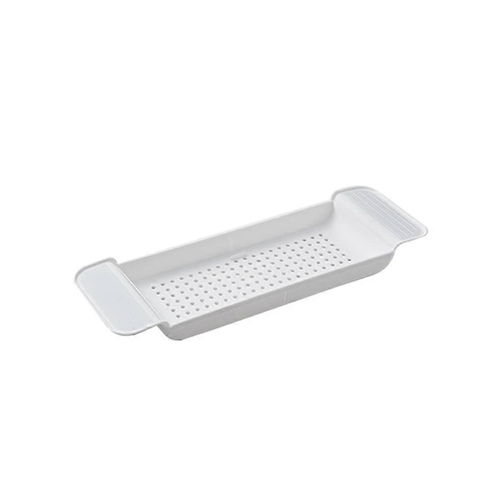 Retractable Bathtub Caddy with Drain Holes and Adjustable Tray Shelf Organizer Black and White