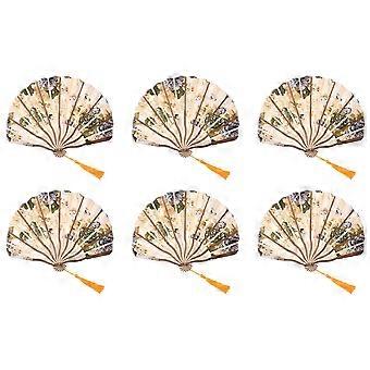 6x Klassieke stijl pioenbloemstof bamboe opvouwbare danswaaier beige