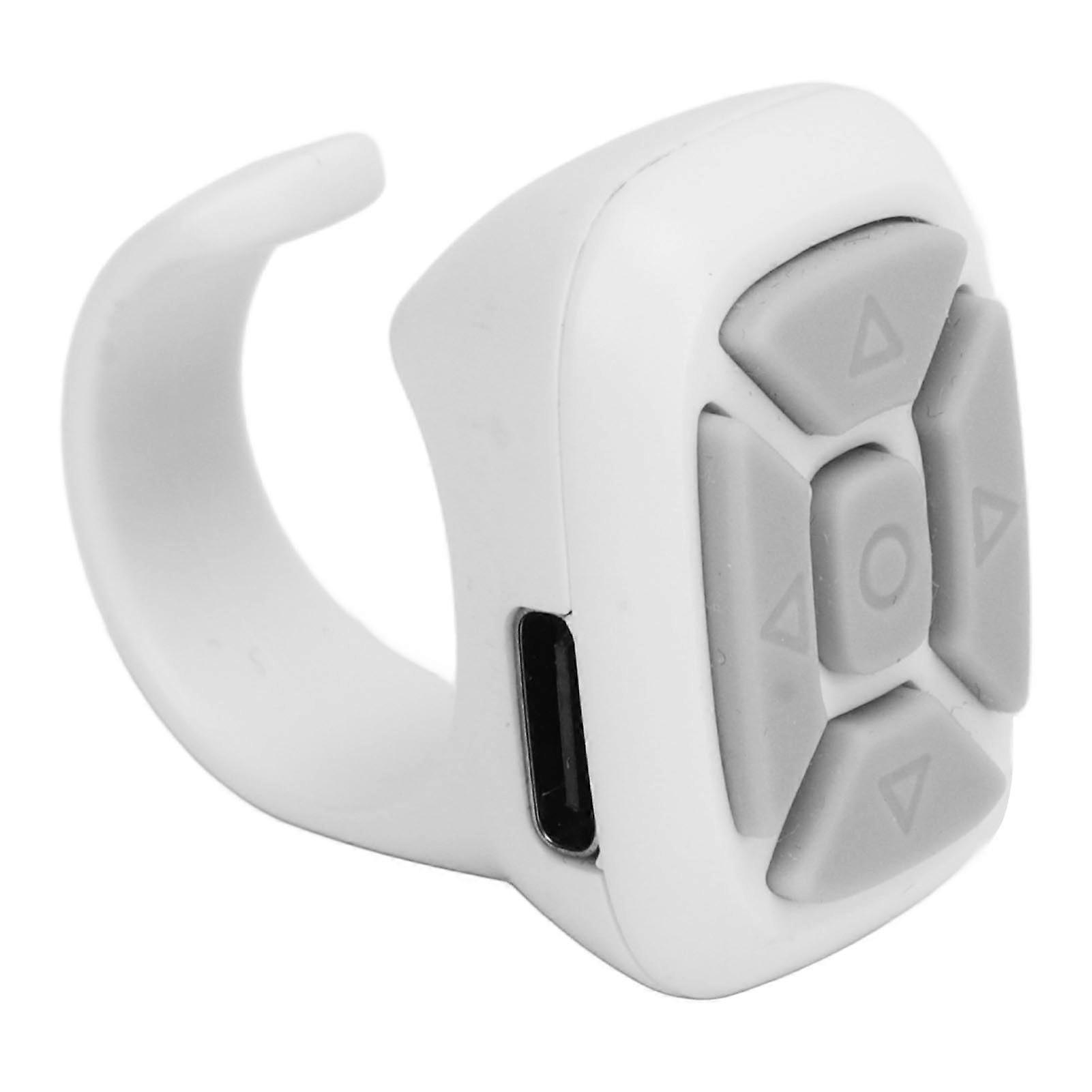 Remote Page Turner Ring with Easy Screen Control, Rechargeable Smart Ring for EBook Reading, White