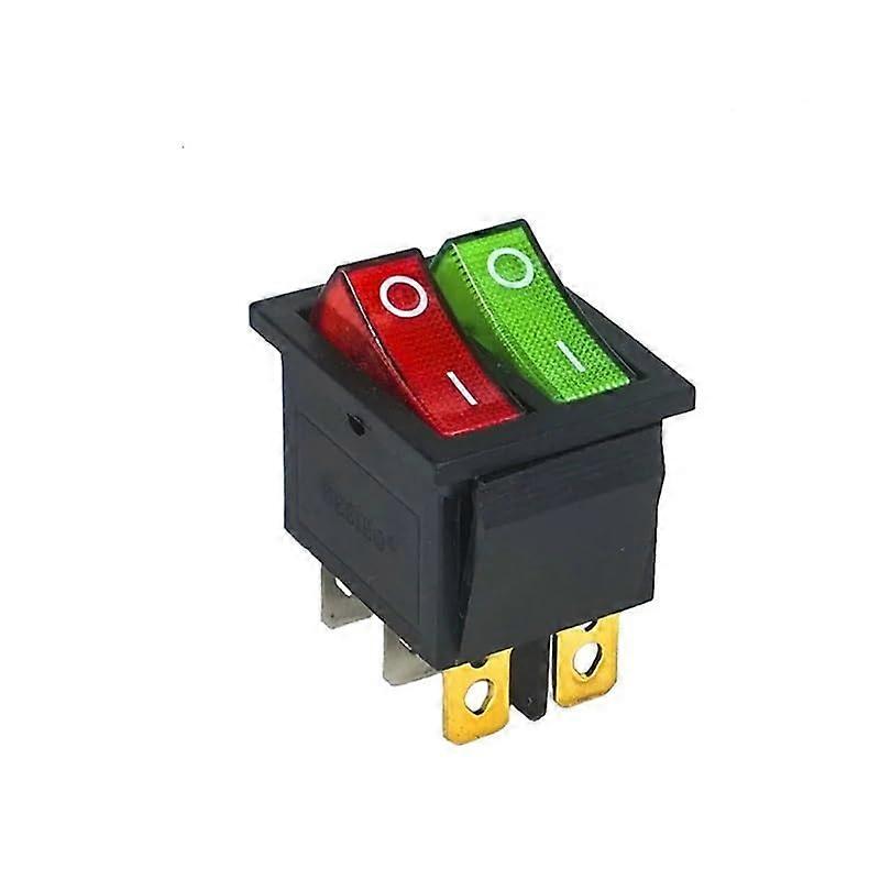 31x25mm DPST 6-Pin Snap-in ON/OFF Rocker Switch 16A/250V with Red/Green Lamp Light for Boat and Marine Use