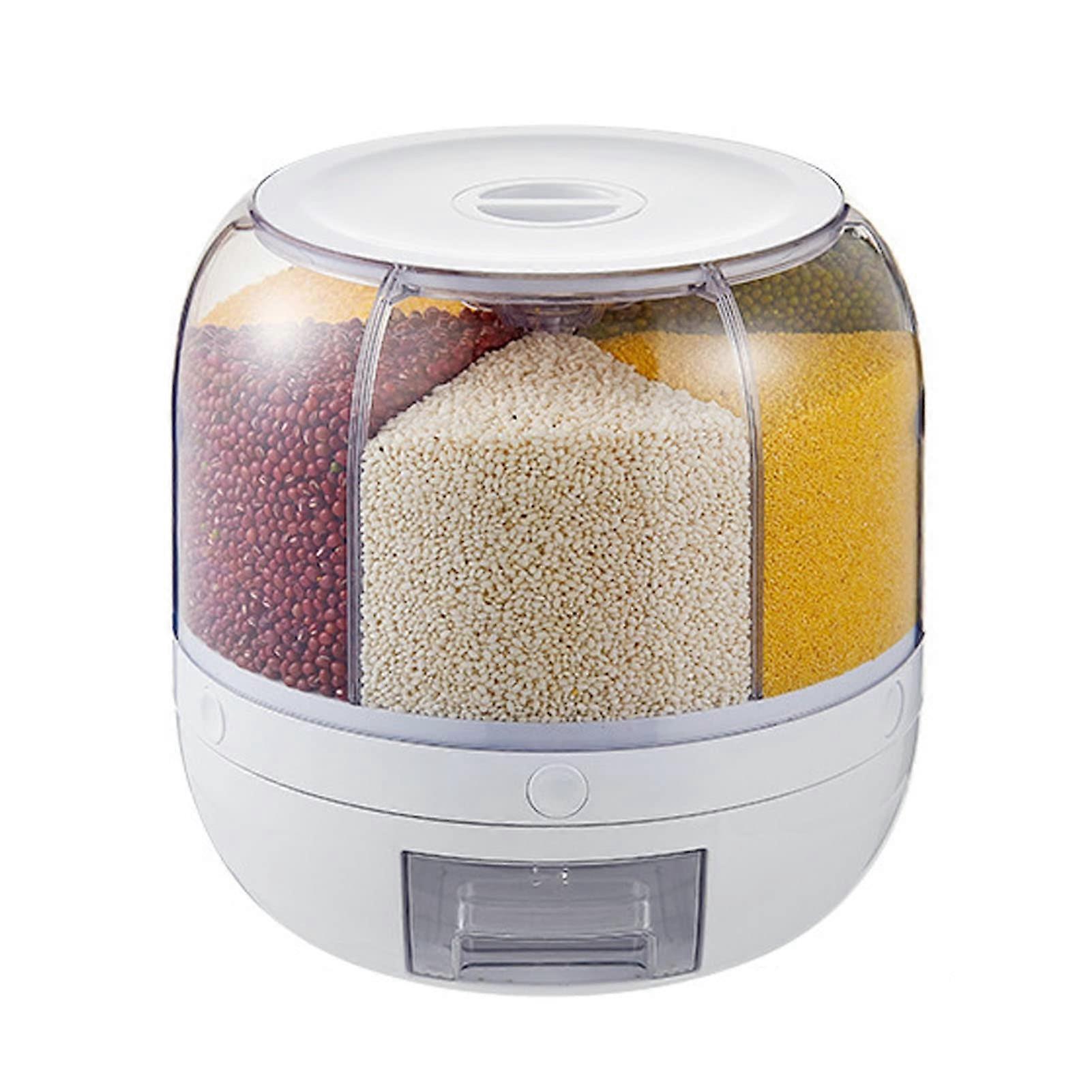6Grid Rotating Cereal Dispenser with Compartments, 5kg Rice and Bean Storage for Kitchen