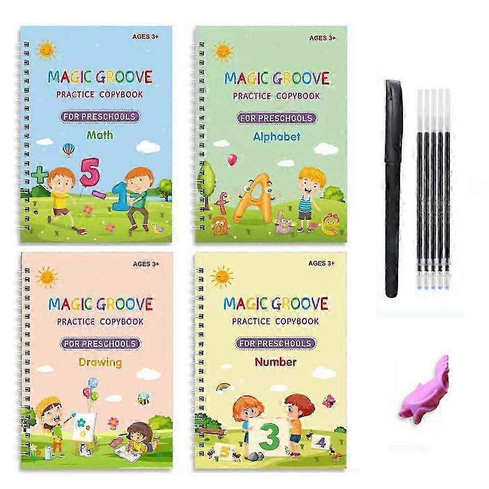 Magic Practice Copybook For Kids Reusable Grooved Handwriting Workbooks With Pen Aid For Alphabet Numbers Drawing