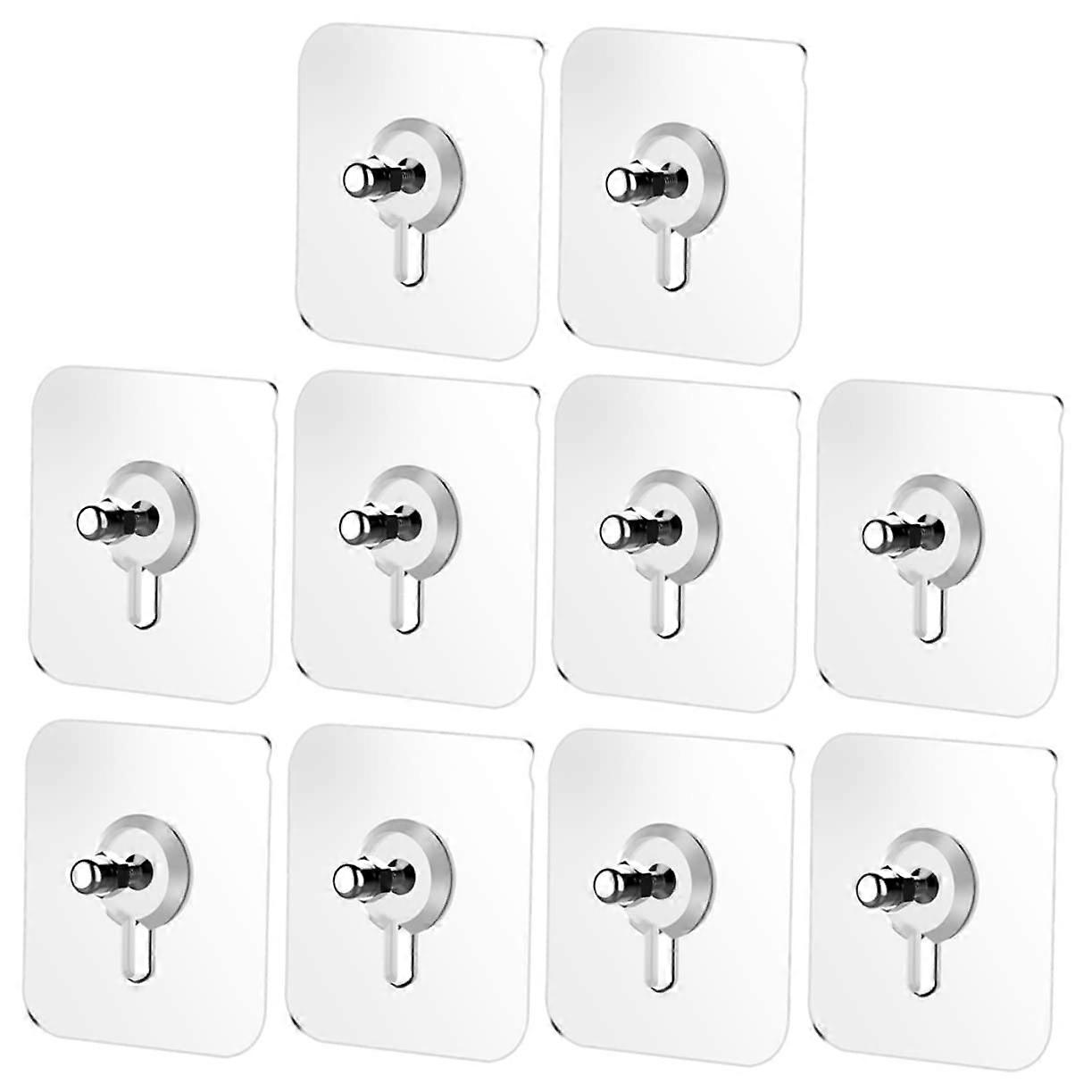 10pcs Heavy Duty Adhesive Wall Hooks Strong Hold Seamless Mount for Kitchen Keys Decorations Silver