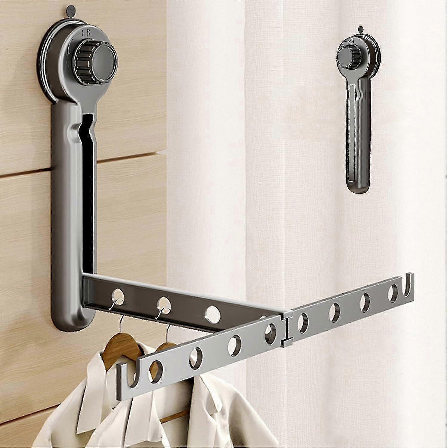 2026 Folding Wall-Mounted Suction Cup Moveable Space-Saving Clothes Drying Rack for RV Balcony