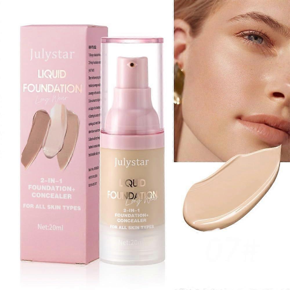 Liquid Foundation and Concealer 2 in 1, Hydrating Medium Full Coverage Shade 07, LongLasting Wear