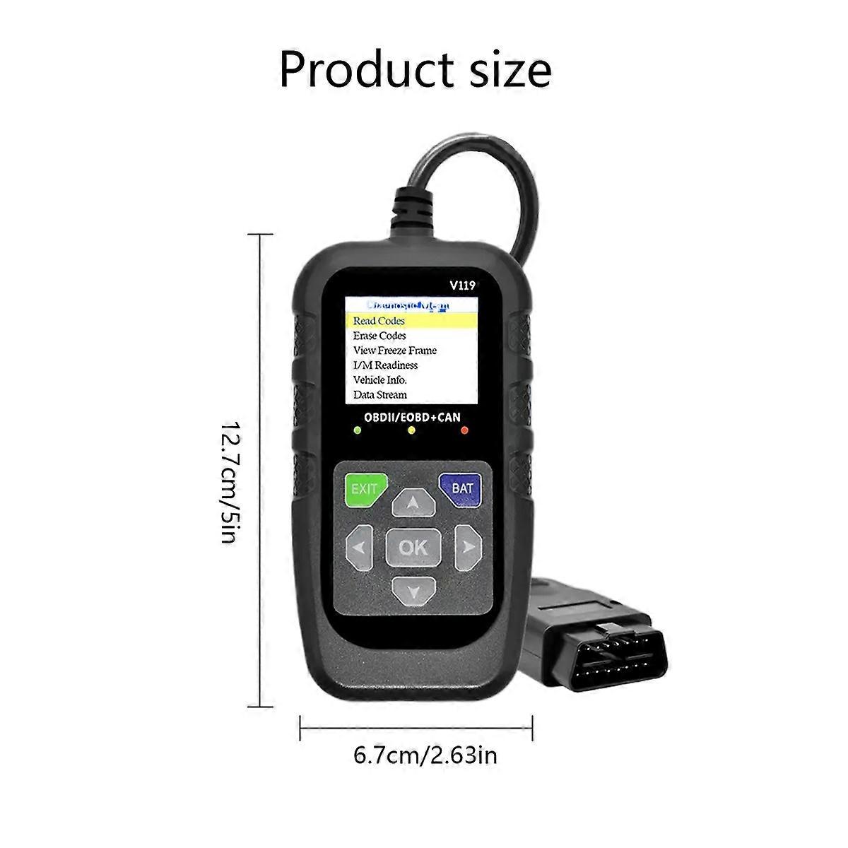 V119 OBD2 Scanner Car Diagnostic Tool with Live Data Voltage Test & USB Power for All EOBD/CAN Vehicles (Read/Clear Codes)