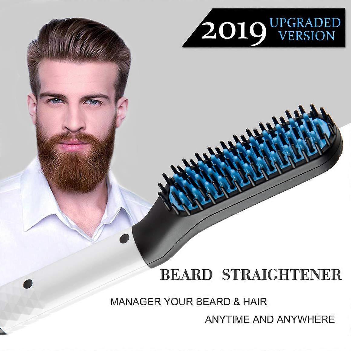 Beard Straightener for Men with Fast Heating Ceramic Surface, AntiScald Brush, Travel Size