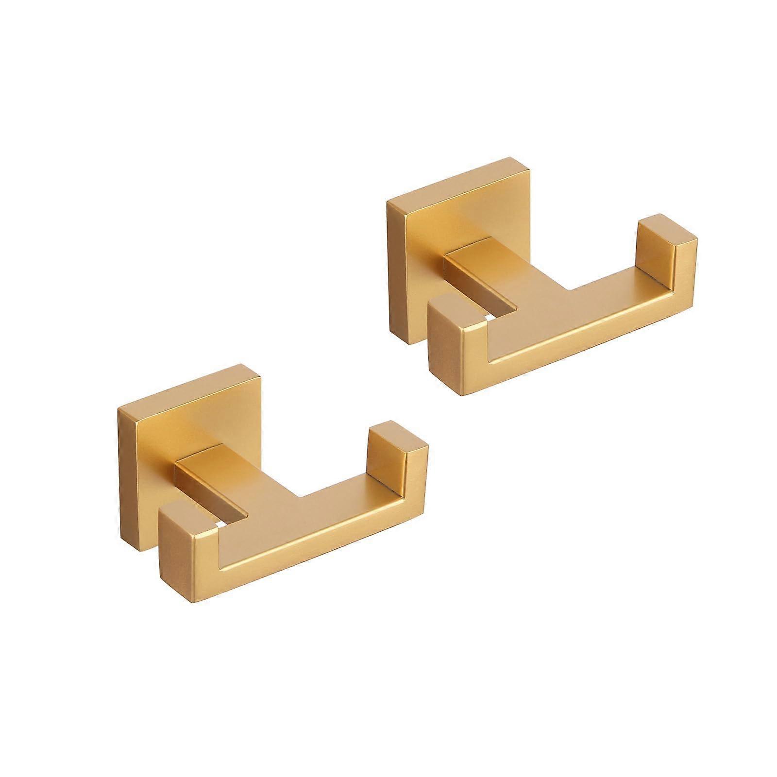 Gold Stainless Steel Bathroom Wall Hooks, AntiRust Double Towel Hook, ScratchResistant 2 Pack