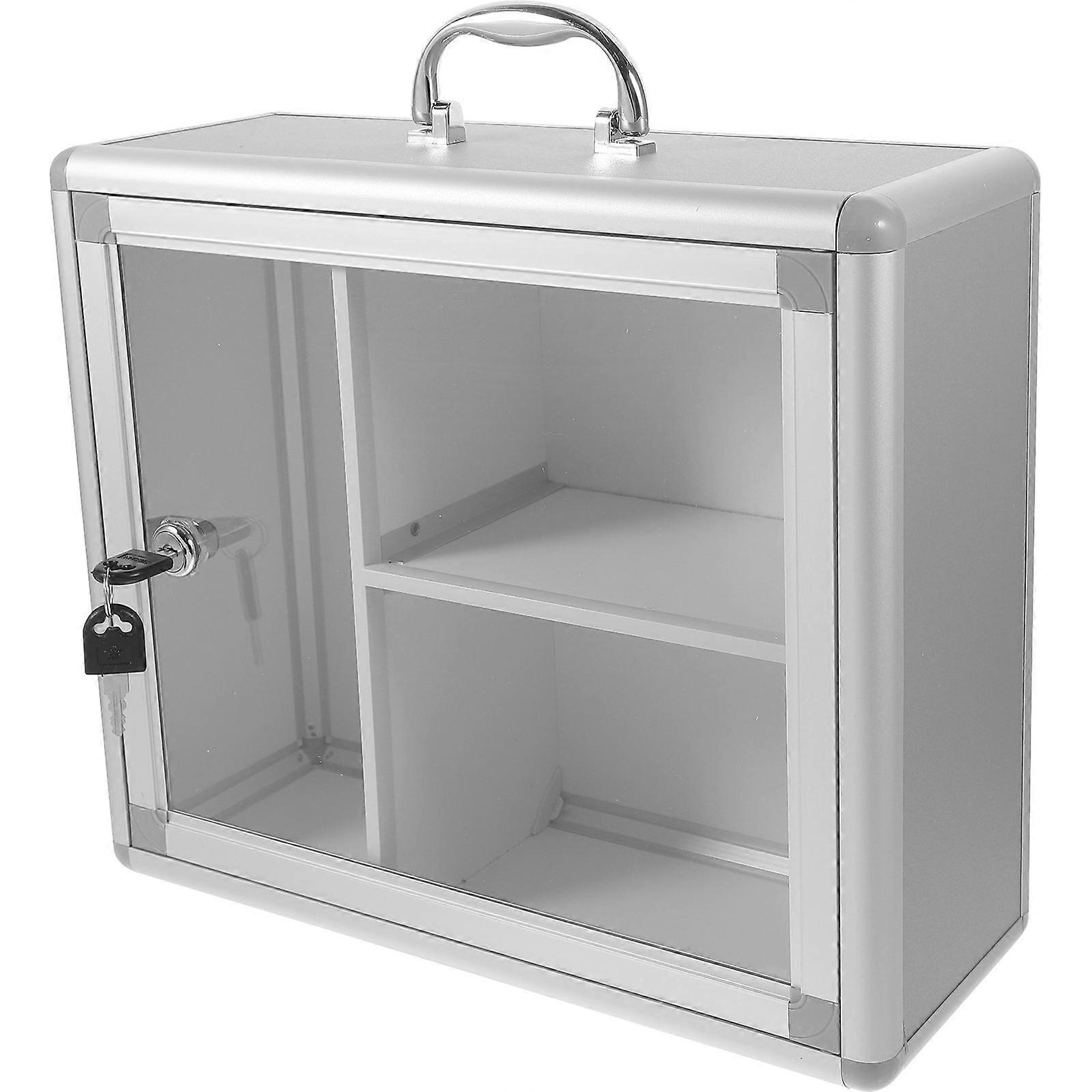 Multi-Function Medicine Organizer Multi-Grid Lockable Medicine Box for Storage Silver