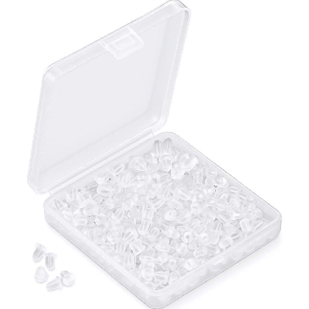 1000pcs Clear Rubber Earring Backs 4mm Bullet Style with Storage Box for Secure Stud Fit