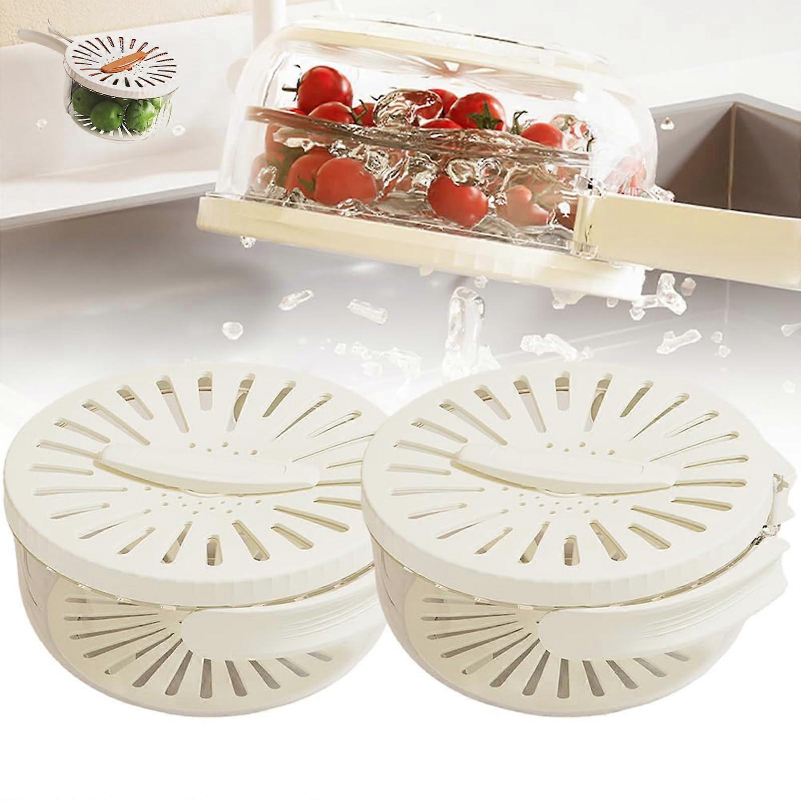 2in1 Fruit and Vegetable Washing Bowl with Rotating Lid, Stackable Draining Basket White 1000ml