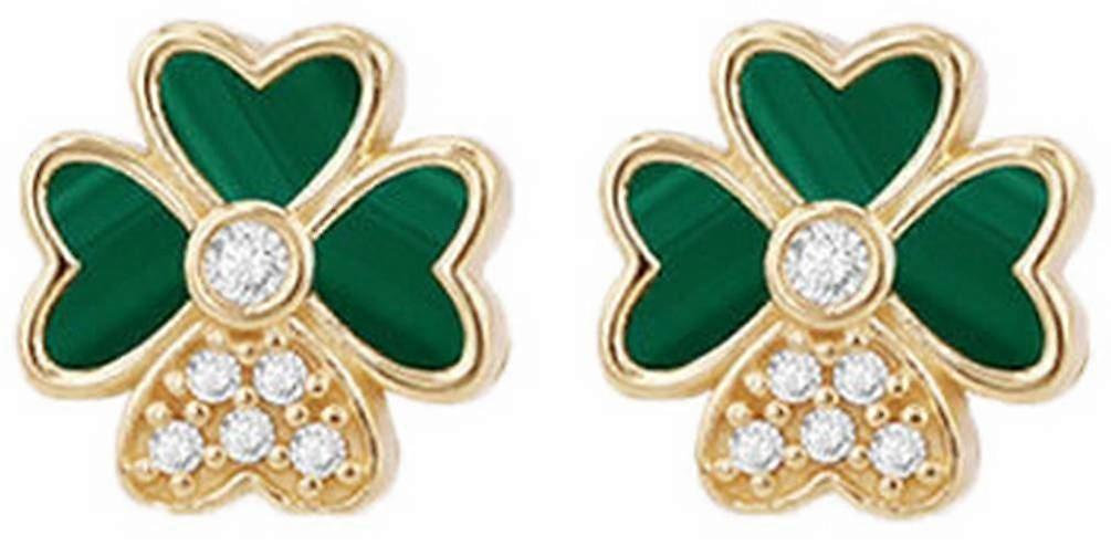 KJ Beckett Malachite Clover Stud Earring - Yellow Gold/Green