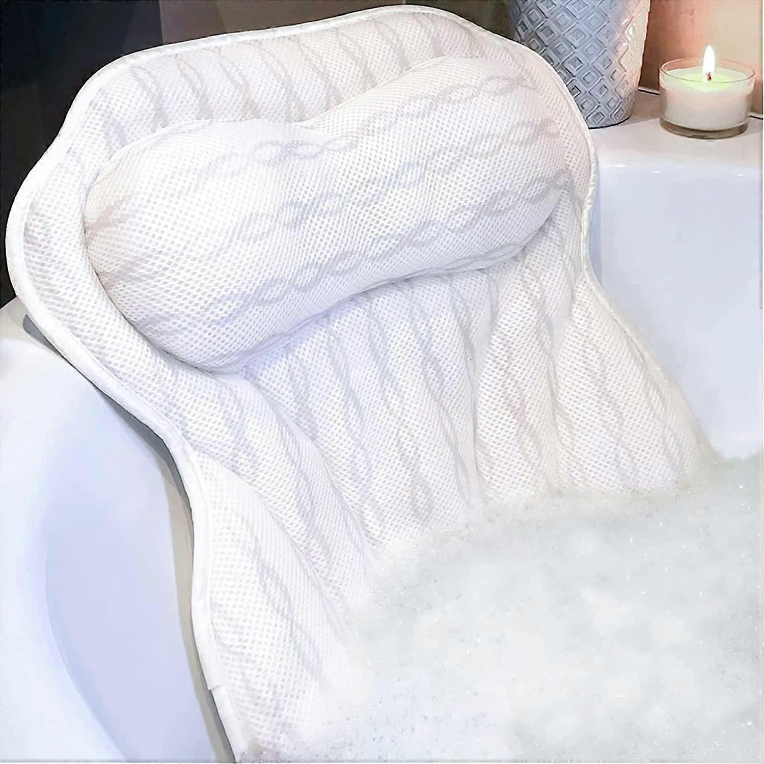 Luxury Ergonomic Bath Pillow with Neck and Back Support, Breathable 3D Mesh, Extra Shoulder Padding