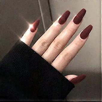 Matte Vintage Red Coffin Press On Nails Long Ballerina Full Cover Fake Nails with Adhesive