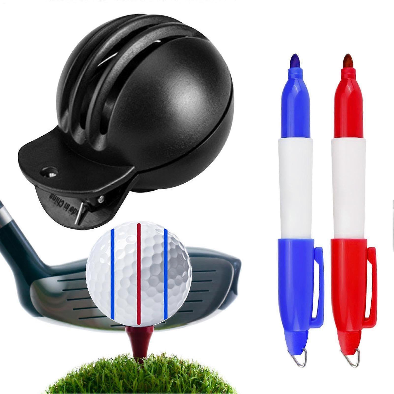 Golf Ball Alignment Tool with Reversible Marker Stencil and Waterproof Dual Pens for Precise Lines