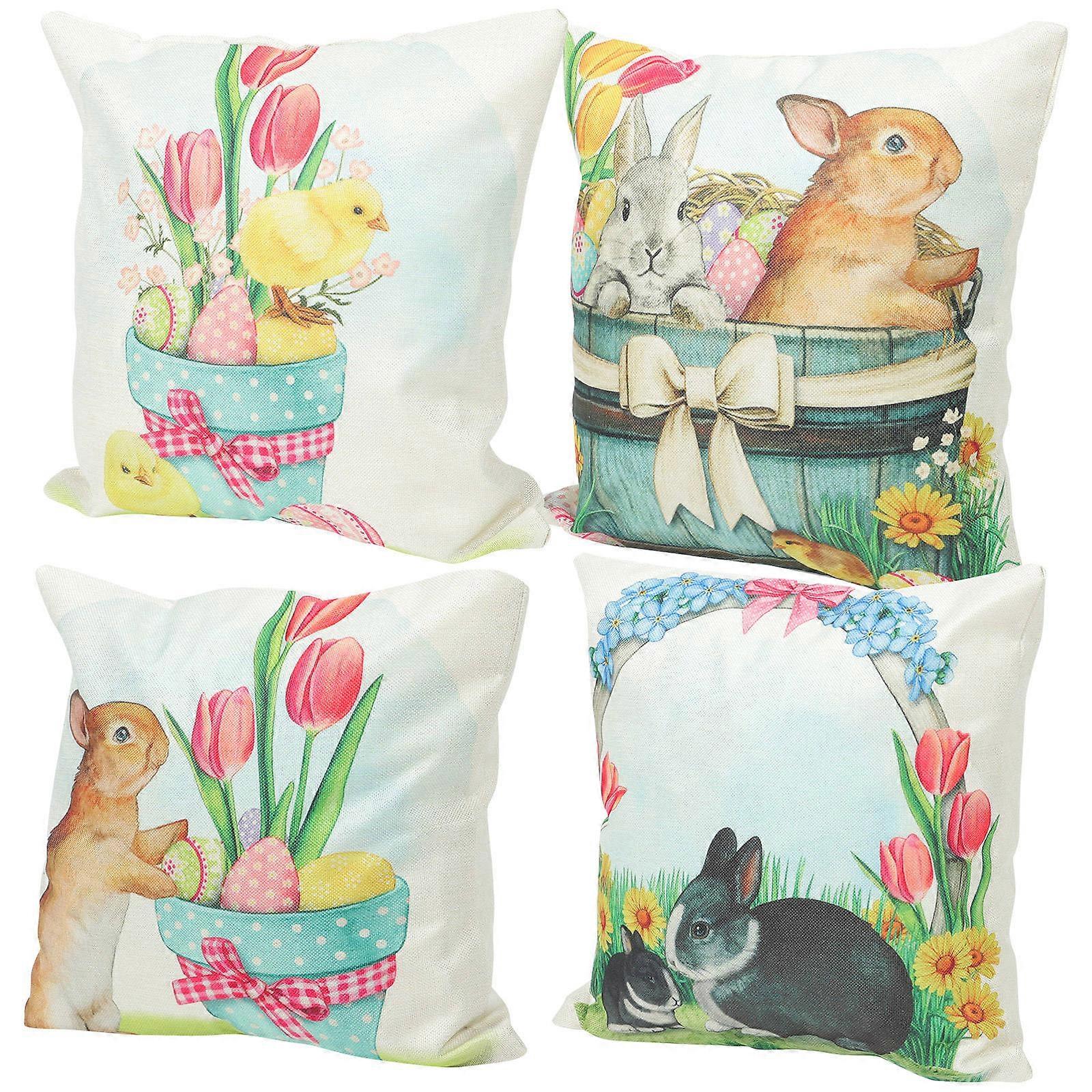 Assorted Color Easter Throw Pillow Cover for Home Use 8Pcs Square