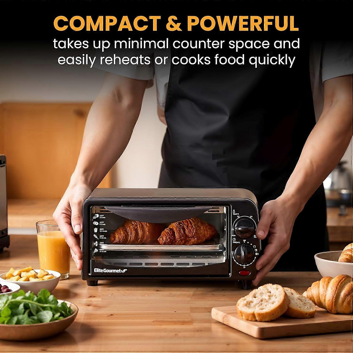 2 Toaster Oven with 15 Min Timer & Adjustable Temp, Black