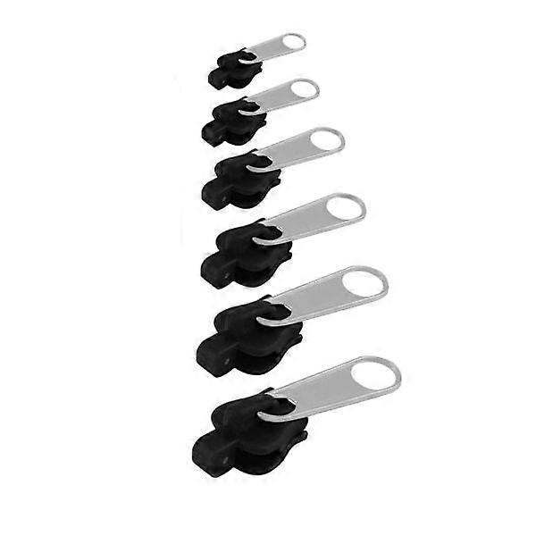 Zipper puller zipper 6-pack/3 sizes Black