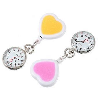 Nurse Retractable Pocket Watch for Medical Use 2Pcs Yellow Alloy Glass