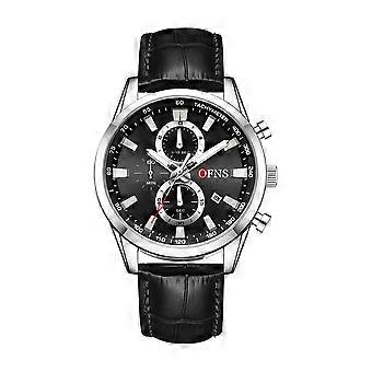 Men's Chronograph Black Dial Black Leather Band Sport Casual Business Watch