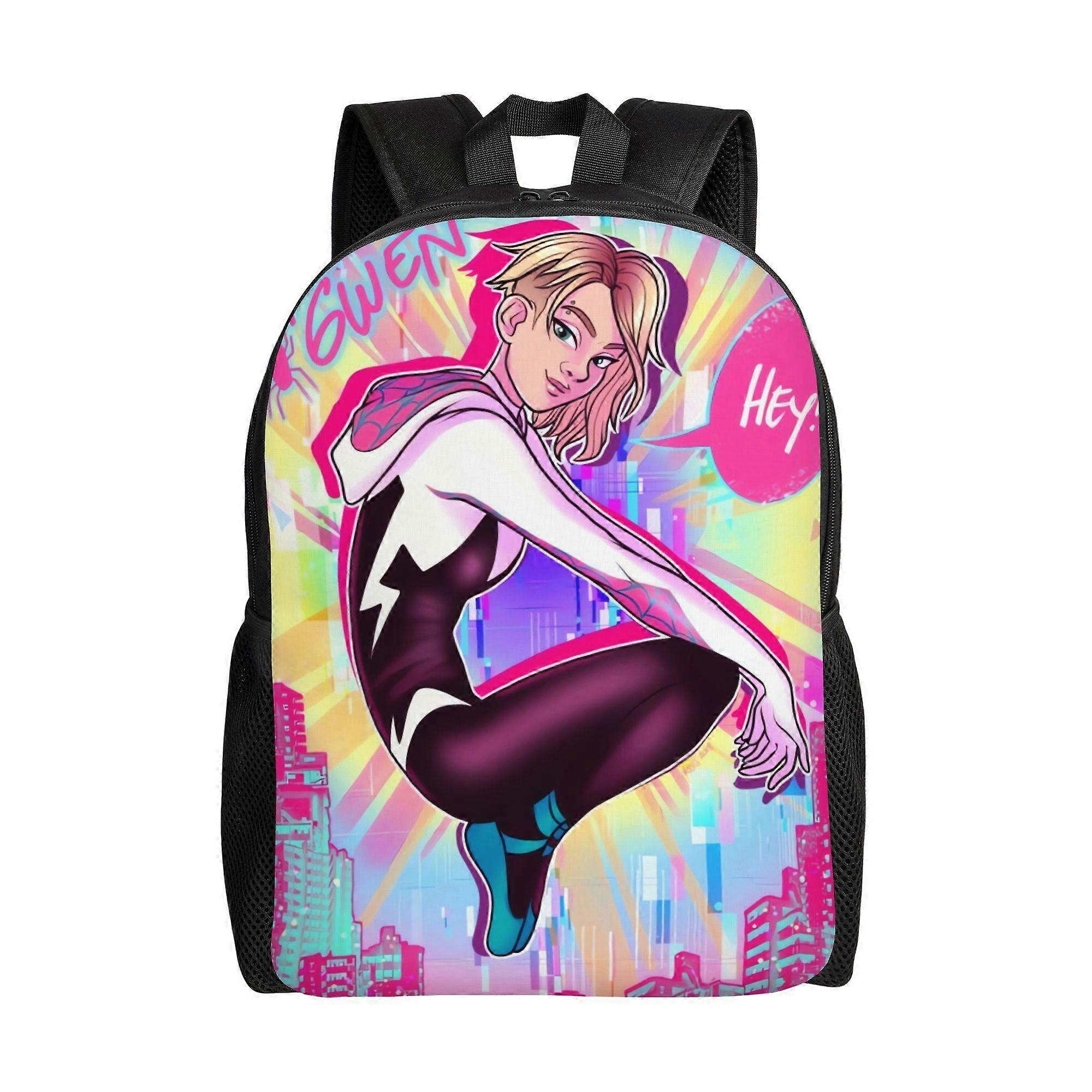 S-Spider-Gwen Single-Layer Backpack for & - Lightweight School Bookbag with Simple Streamlined Design, Travel Daypack, D-mnbvc
