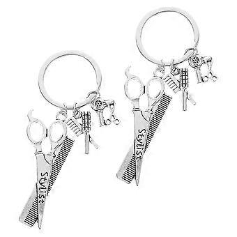 Silver Hairdresser Keychain with Pendant for Keys 2Pcs Zinc Alloy Design