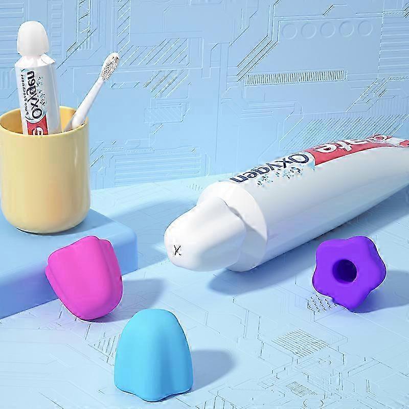 4 Pieces Silicone Toothpaste Caps, Self-Sealing Toothpaste Cap Squeezer