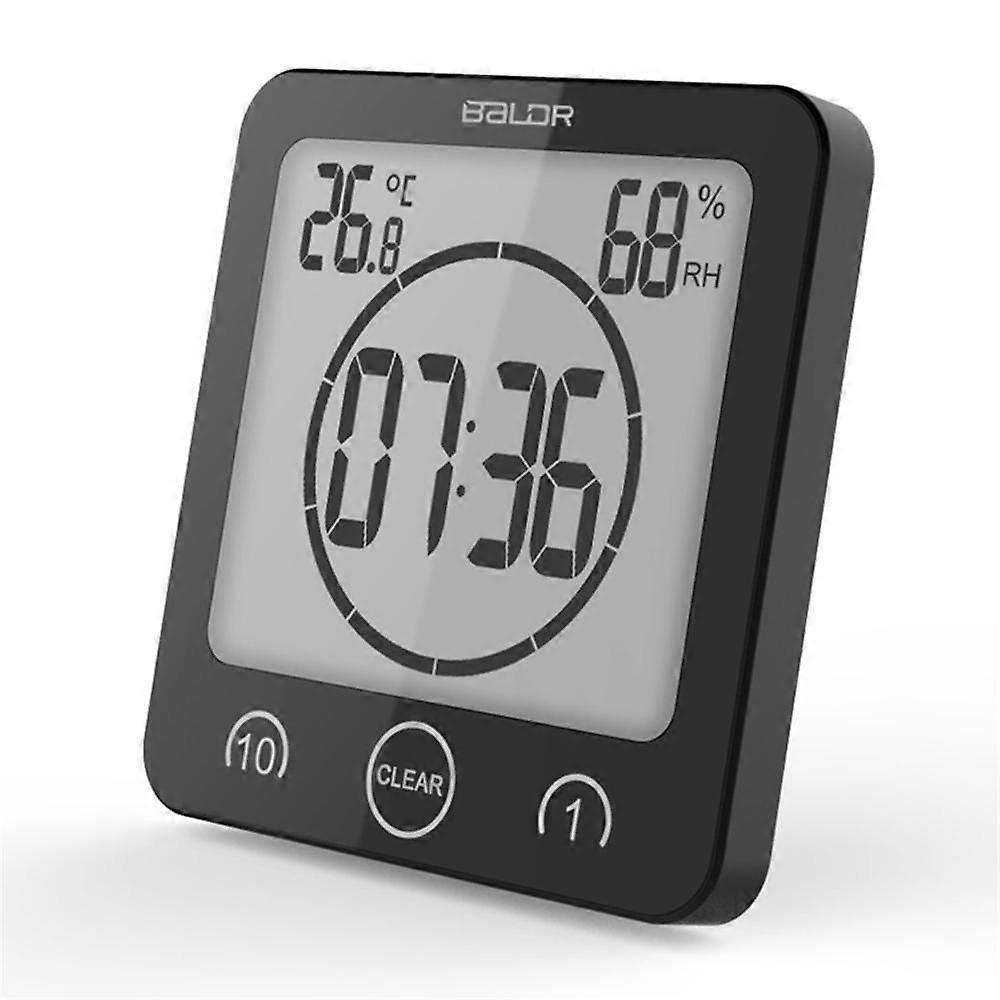 Bathroom Clock, Shower Timer Alarm Clock Digital Clock, Bathroom Waterproof Kitchen Timer Clock with Thermometer Hygrometer - Grey