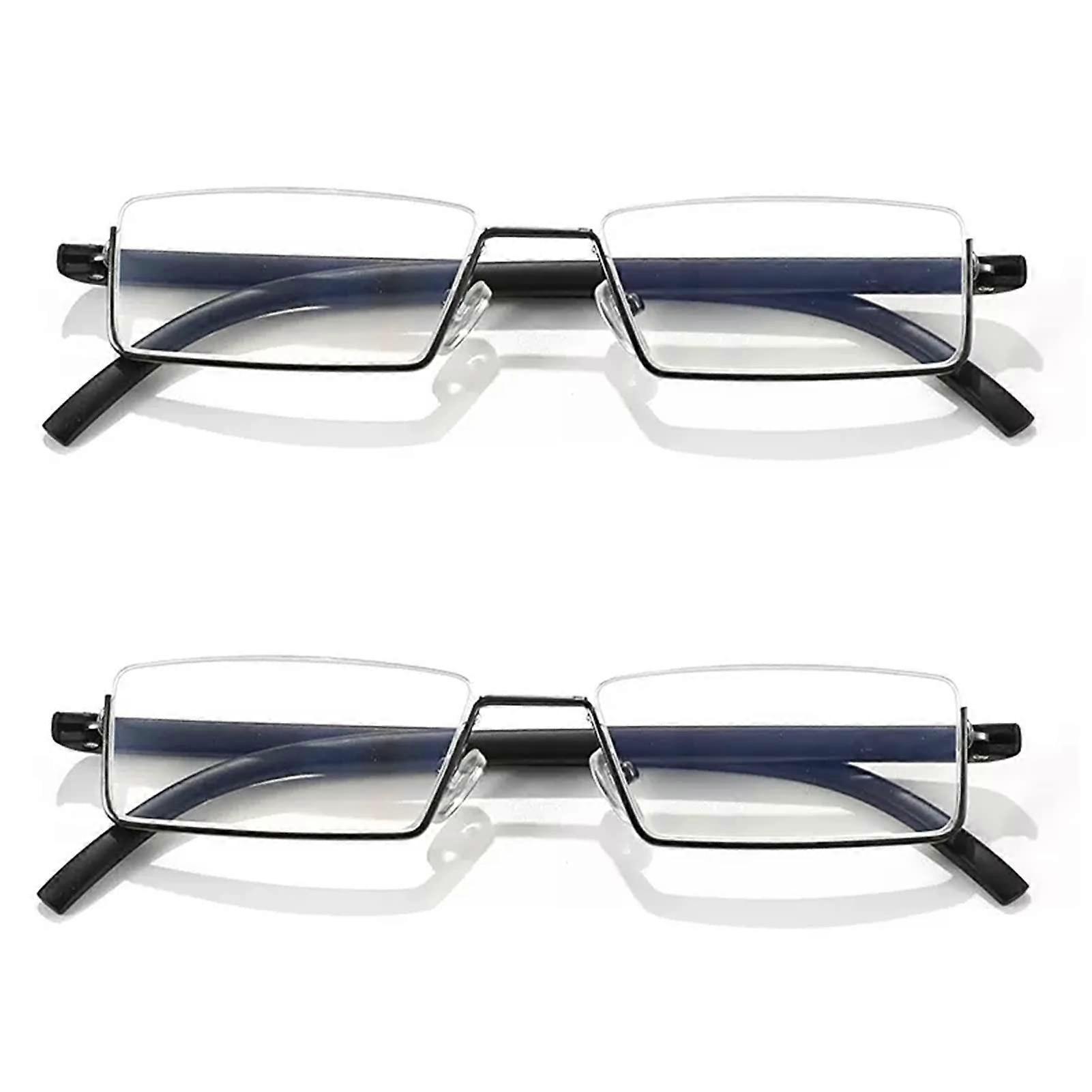 2 Pack Blue Light Blocking Reading Glasses for Men and Women, Rectangular Half Frame Computer Reader 1.5+ Black
