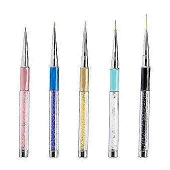 5 stks Nail Art Liner Borstels Uv Gel Schilderen Acryl NagelOntwerp Nylon Borstel Pen Set Metalen Diamant Toepassing Strass Handvat Salon, Nail Dotting Pa