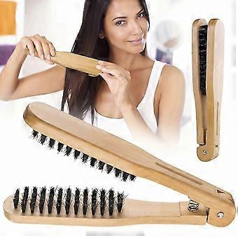 Double Sided Folding Hair Brush Wooden Handle Nylon Bristle Detangler