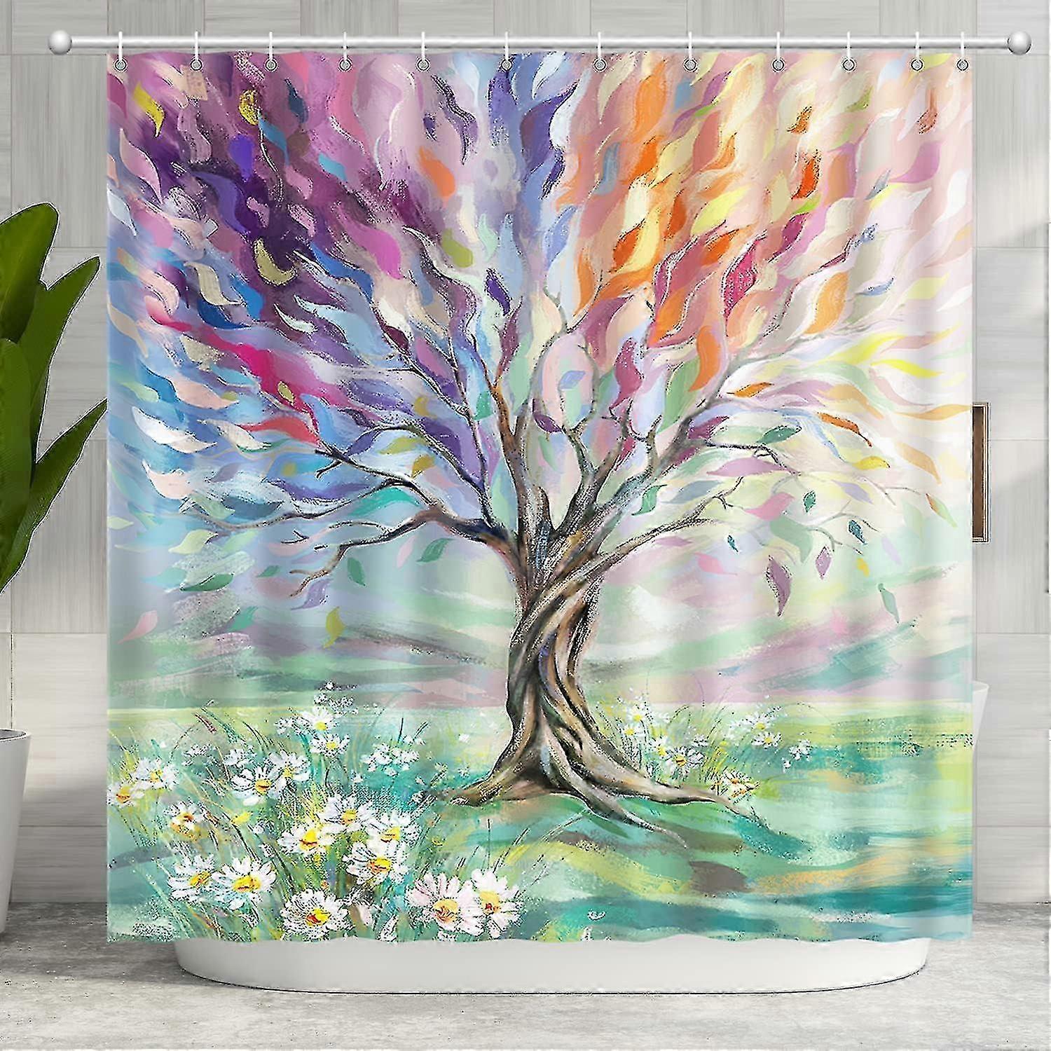 Opaque Colorful Tree Shower Curtain