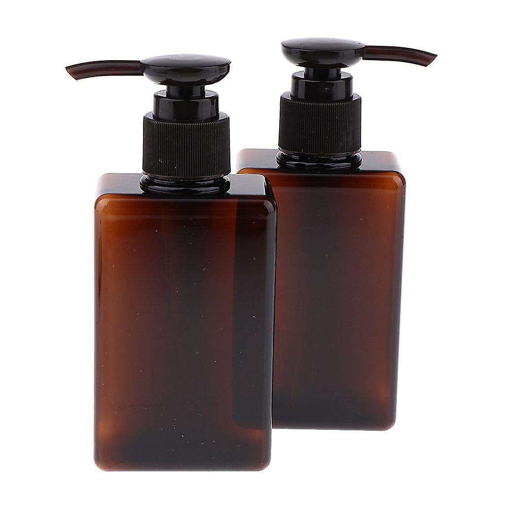 2 Pcs 150mL Empty PET Shampoo Conditioner Pump Bottles Brown