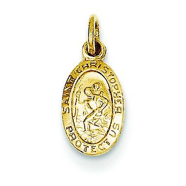 14k Yellow Gold Solid Polished back Saint Christopher Medal Charm 9x6mm Pendant Necklace for Women