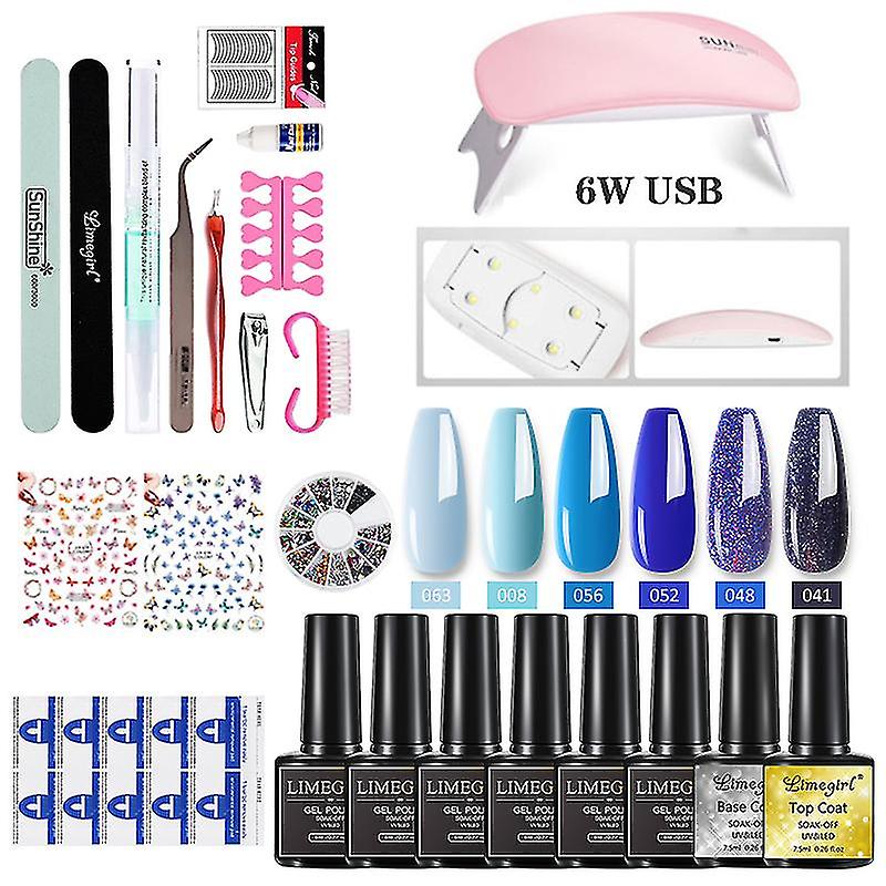 Manicures Set Uv Led Lamp Dryer With 12/6 Pcs Nail Set Gel Polish Kit