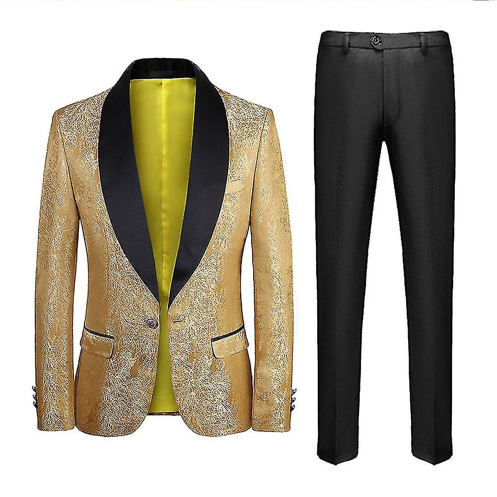 Herren 2 Stück Set gedruckt Ein-Knopf Revers Blazer und Hose Anzug
