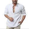 Summer Casual Shirt Mens Long Sleeve Shirts Solid Loose Blouse V Neck Tops