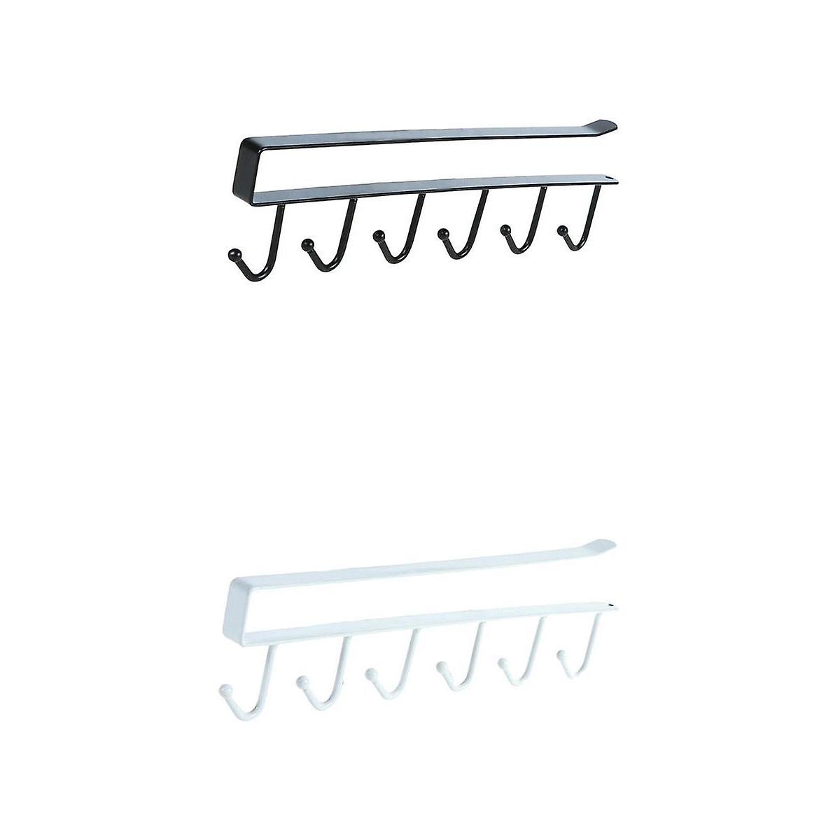 2Pcs 6 Hook Kitchen Under Shelf Cabinet Rack Mug Tea Cup Holder Storage Hook