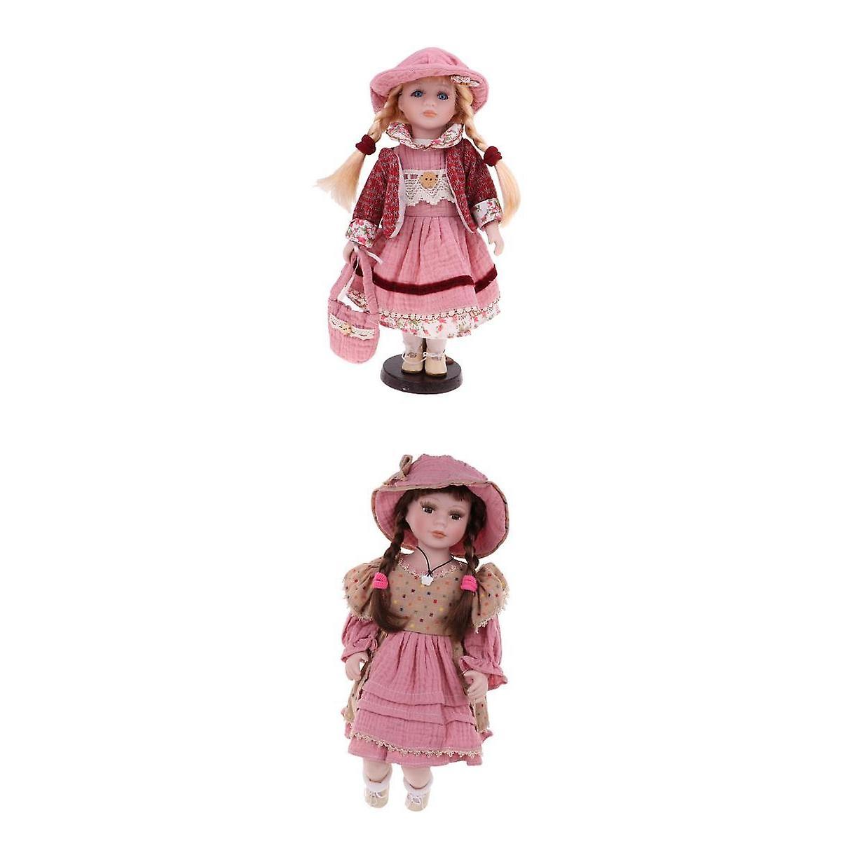 2er Pack Baby Figur mit rosa Kleider Hut Set Geschenk Home Display Dekor 12/13in