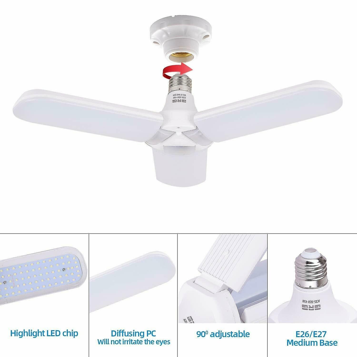 Universal Deformable Led Garage Light 45w/60w E27 Foldable Ceiling Workshop Lamp